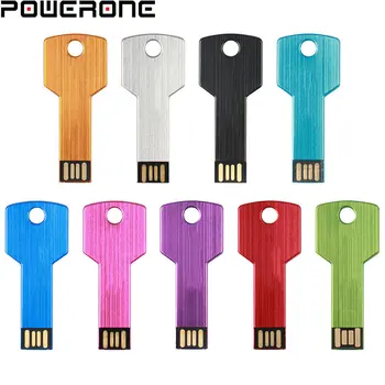 POWERONE Бесплатные USB Флэш-накопители с Пользовательским Логотипом 64 ГБ Металлическая Ручка-накопитель 32 ГБ Форма Ключа USB 2.0 Memory Stick 16 ГБ U-диск 8 ГБ Флешка 4 ГБ
