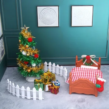 Рождественский декор в виде кукольного домика Мини-елка Xmax Красочные Подарочные коробки Забор для кровати Сказочный Игрушечный домик Миниатюрный Набор для украшения своими руками