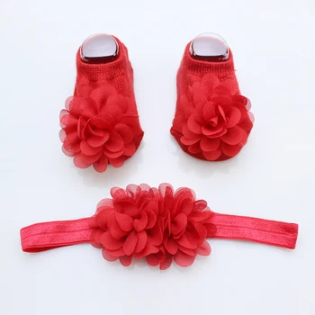 Комплект детских носков в форме цветка для маленьких девочек, обувь и повязка на голову на осень и весну, аксессуары для волос для маленьких девочек, головные уборы