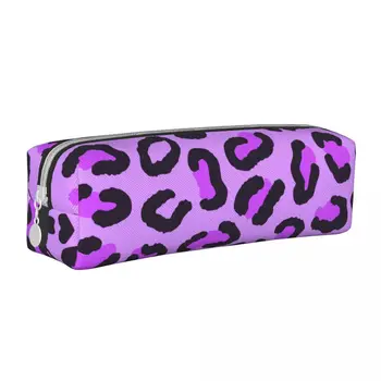 Фиолетовые пеналы в виде гепарда, классические сумки для карандашей с ручками в виде леопардовых животных, студенческие пеналы для школьных принадлежностей большой емкости, пеналы на молнии