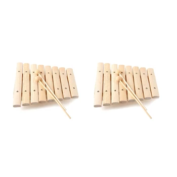 2X Детский деревянный 8-тональный ксилофон из натурального дерева, ударный игрушечный музыкальный инструмент для развития детской музыки