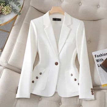 Женский блейзер, женская куртка, тонкие высококачественные офисные деловые наплечники, костюм на одной пуговице с длинными рукавами