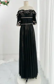 Черный топ-труба Fairy Mesh с длинным рукавом и открытыми плечами, облегающий повседневное вечернее платье, юбка M2203