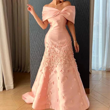 Розовые женские вечерние платья ROSELLA с открытыми плечами трапециевидной формы длиной до пола, платье для выпускного вечера с 3D цветами, расшитое бисером, новинка 2023 года.
