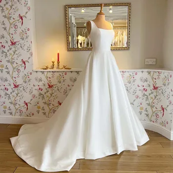 Высококачественные свадебные платья с широкими бретелями из атласа, выращенные на бал, с разверткой, для новобрачных, выращенных в 2024 году, Vestido De Noival