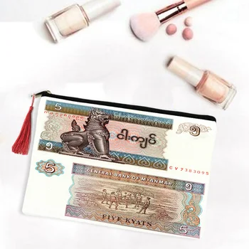 Косметичка с денежным рисунком, двусторонняя печать, женский кошелек, хипстерский органайзер для путешествий, кошелек, женские портативные косметички для макияжа