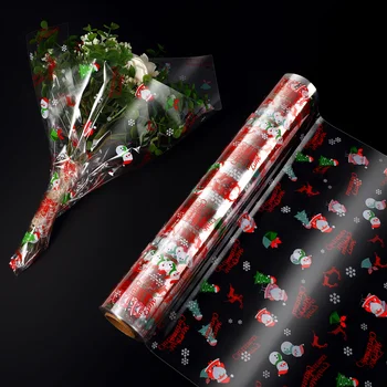 STOBOK Cellophane 3-Миллиметровый прозрачный целлофановый рулон, украшенный Санта-Клаусом, Целлофановые пакеты для подарочных корзин