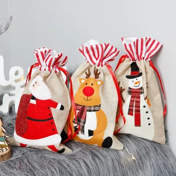 Рождественский мешочек для конфет с завязками Подарочные пакеты Рождественские мешковины Милые сумки для праздничных подарков Простота установки