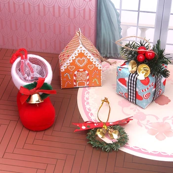 Кукольный домик, миниатюрная Рождественская елка, Подвесная гирлянда, ботинки, подарочная коробка, модель для декора кукольного домика, детские игрушки для ролевых игр