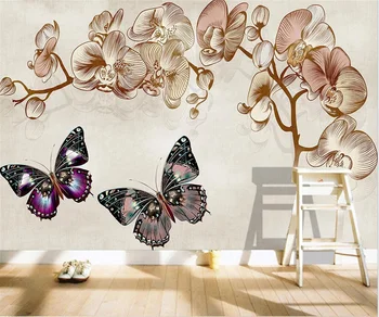 Европейский стиль 3D Винтажная фреска с бабочкой Фаленопсис Роскошная гостиная Диван ТВ Фон шелковый материал 3d обои Фрески