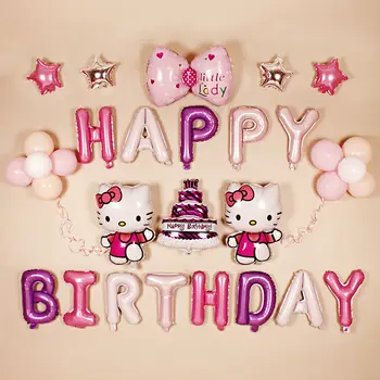 Sanrios Party Украшение Воздушным Шаром Cute Hello Kitty На День Рождения Детская Тематическая Сцена Макет Hello Kitty Декор Комнаты Кавайные Подарки для Девочек
