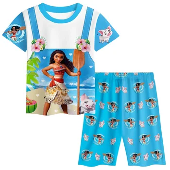 Летний комплект одежды для девочек Moana, футболка + шорты, одежда для девочек дошкольного возраста, детская спортивная одежда, одежда Vaiana, детская одежда