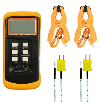 Цифровой термометр типа K, датчики термометра, 2 термометра, зажим для трубки и 2 датчика, датчики