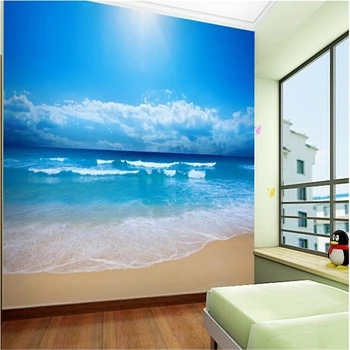 Фотообои на заказ для гостиной спальни, океан, небо, океан, пляж, фреска, обои, водонепроницаемая наклейка на стену, украшение дома
