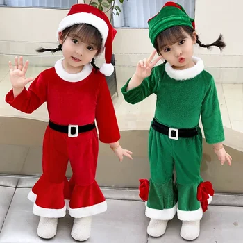 Рождественская одежда, детская одежда, расклешенные брюки для девочек, Красно-зеленый эльф, рождественская одежда для младенцев и детских фотографий