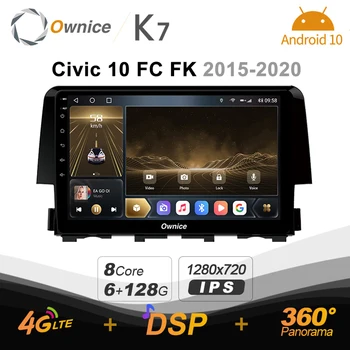 IPS K7 Android 10,0 Автомобильный Радио Мультимедийный Видеоплеер Для Honda Civic 10 FC FK 2015-2020 4G LTE 360 6G + 128 ГБ Стерео RDS Аудио