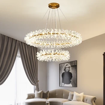 Скандинавский Роскошный Подвесной светильник, Хрустальная светодиодная люстра 40 60 80 см, Кольцевая люстра, светильники для гостиной, спальни