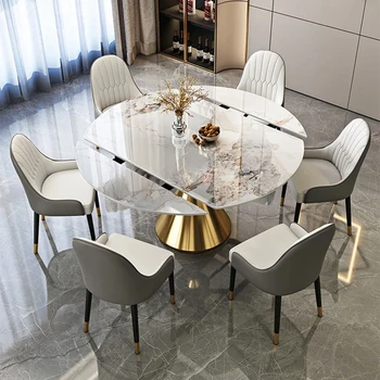 Скандинавские современные легкие роскошные обеденные столы из шифера Телескопические складные столы Для маленькой квартиры Вращающийся стол высокого класса Мебель для дома