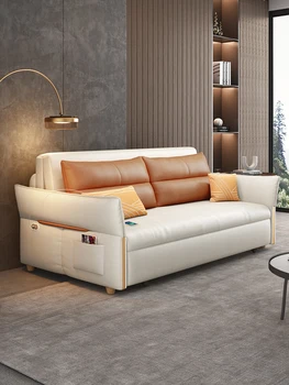 Интеллектуальный электрический диван-кровать из массива дерева двойного назначения, многофункциональная гостиная, небольшой блок дистанционного управления, полностью автоматическое складывание