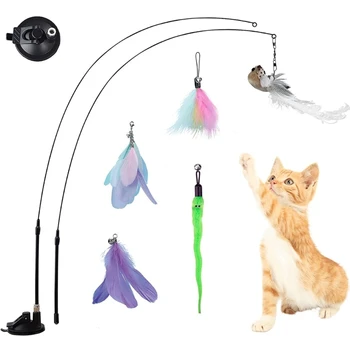 Интересный набор игрушек для кошек-тизеров Палочка-стержень с заменой птичьих перьев