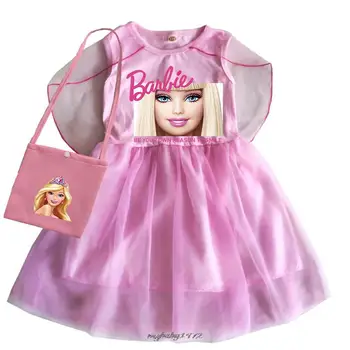 Весеннее платье для девочек, модное летнее детское платье принцессы Барби, платье-пачка для девочек, костюм на день рождения + сумка 100-150 см
