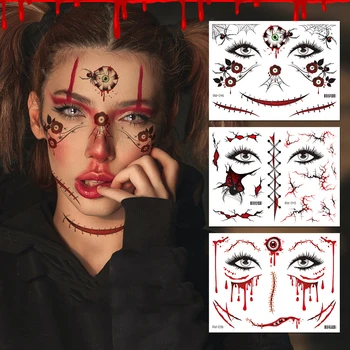 Временные татуировки, наклейки со шрамами от зомби на Хэллоуин, татуировки с кровавым макияжем, раны, Декор, Рана, Страшная наклейка с кровоподтеками.