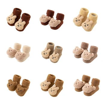 Нескользящие носки с мультяшным медведем для малышей, мягкие и прочные носки с захватом, нескользящие носки, удобная одежда для мальчиков и девочек