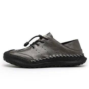 Лоферы Мужская повседневная обувь из натуральной кожи, уличная походная обувь в стиле ретро, мужская обувь для отдыха, классические мокасины