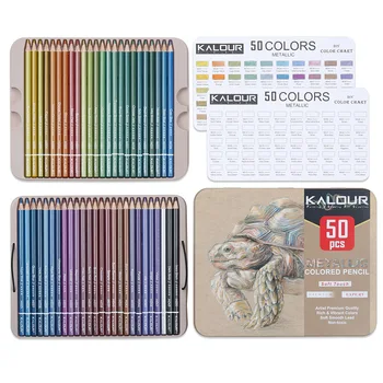 Цветные карандаши Kalour 50 цветов Металлик, Набор для рисования, Раскрашивающие Цветные карандаши, Профессиональные Принадлежности для творчества Художника