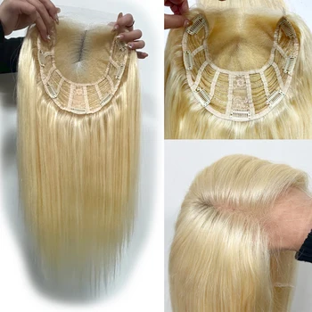 Прозрачный HD Кружевной Плетеный Топпер # 613 Медовый Блонд Remy Человеческие Волосы 6X6, 8x8 Дюймов с Накладкой из Швейцарского Кружева 4x4 Дюйма для Женщин Топпер