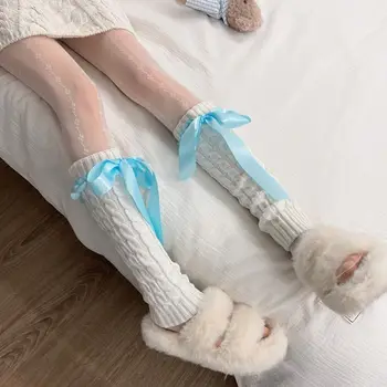 Гетры с бантиком в японском стиле Sweet JK Twists, вязаные носки с ворсом для ног, балетные носки Lolitas, женские носки-щитки
