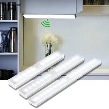 Светильник под шкафом, ночник с длинной полосой, Магнитный датчик движения PIR, светильник в шкафу, USB-аккумулятор для дома, спальни, лестницы, кухни