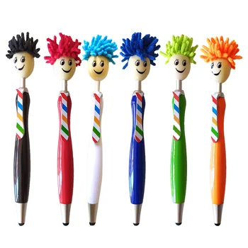 6шт Плюшевая ручка для швабры с волосами Мультяшная студенческая ручка для письма Пластиковая шариковая ручка (разных цветов)