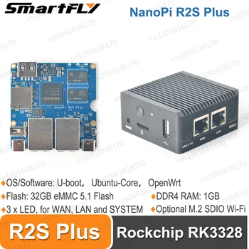 Плата разработки NanoPi R2S Plus Rockchip RK3328 Четырехъядерный процессор A53 SoC 1 ГБ оперативной памяти 32 ГБ eMMC Поддерживает U-boot, Ubuntu-Core, OpenWRT