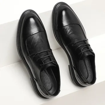 2022 Деловые модельные туфли, Мужская мода, Острый носок, Официальная Мужская Кожаная обувь на шнуровке, Высококачественная Черная Классическая Британская Мужская обувь