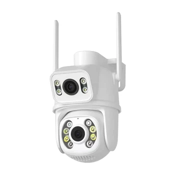 6-Мегапиксельная 4K PTZ Wifi камера Белый ABS двухобъектив Ai Human Detect Автоматическое отслеживание Беспроводная наружная камера EU Plug