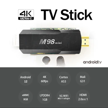 M98 mini v400 Tv Box TV Android 12 Stick H313 Новейшая система 2.4G / 5Gwifi 4K 60fps Высокой четкости IPTV TV