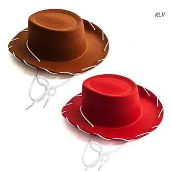 Крутая коричнево-красная ковбойская шляпа из фетра в стиле Вестерн, регулируемая для тематических костюмов на Хэллоуин для мальчиков и девочек