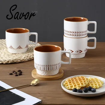 Простая керамическая чашка, офисная кружка, кофейная чашка для завтрака, чашка для молока, набор чашек для послеобеденного чая