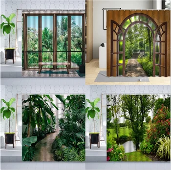 Набор штор для душа с природными пейзажами, весеннее растение, джунгли, зеленые листья, садовый пейзаж, домашний декор, ширма для ванной, настенная ткань