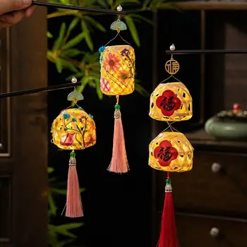 Настенный Бамбуковый каркас со светодиодной подсветкой Традиционный Милый Бамбуковый Светящийся фонарь ручной работы, декоративный фонарь в китайском стиле для дома