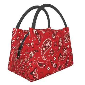Модные Красные Сумки для Ланча с Рисунком Банданы, Изолированные для Школьного Офиса, Герметичный Тепловой Охладитель Bento Box Для Женщин