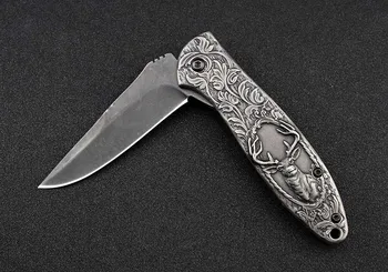 Коллекционный нож с тактическим складным лезвием - карманный с выгравированным оленем