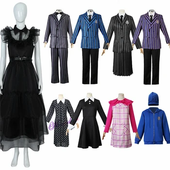 Черный Синий Фиолетовый Униформа Академии Wednesday Addams Nevermore Косплей Костюм Семейный Наряд Полный Комплект Пиджак Жилет Платье