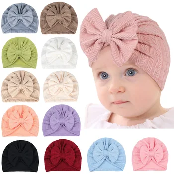 детские головные уборы Оптом, шапочка для новорожденных, однотонная шляпа с бантом в пшеничную полоску для мальчиков и девочек, индийская шляпа