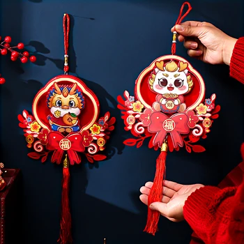 3D Китайские новогодние украшения 2024 Красный Фарфор Подвесной кулон Символ Дракона Настенная дверь Прихожая Подвесные украшения Домашний декор