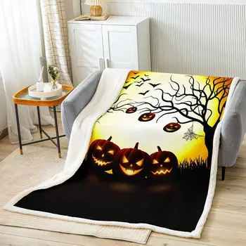 Одеяло с фонариком из тыквы ужасов, одеяла на Хэллоуин, готические ветки деревьев, флисовое одеяло для детей, мальчиков и девочек