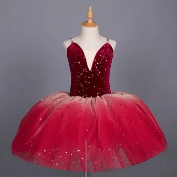 Красно Фиолетовое балетное платье, детские костюмы для выступлений, Балетное платье, юбка с регулируемыми бретелями, платье Балерины для девочек