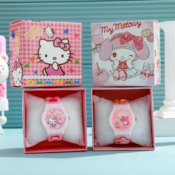 MINISO 3D Pattern Hello Kitty Часы Для Девочек С рисунком Куроми, Водонепроницаемые Кварцевые Часы с коробкой, ремешок для часов, Подарок Для Детей