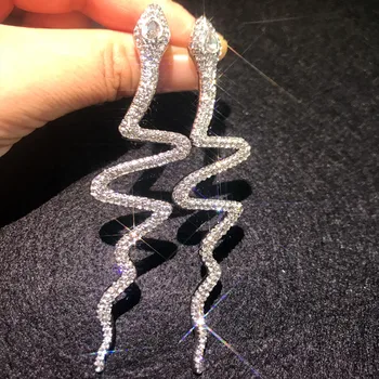 Длинные серьги с кристаллами для женщин, блестящие серьги в форме змеи, висячие серьги со стразами, Свадебные Модные украшения